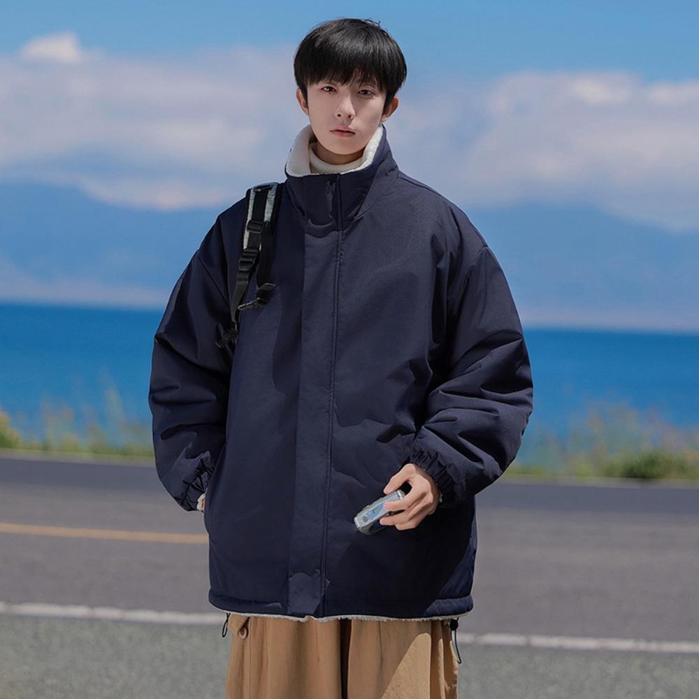 Winter new fashion versatile velvet windproof waterproof cotton-padded clothes men's casual jacket