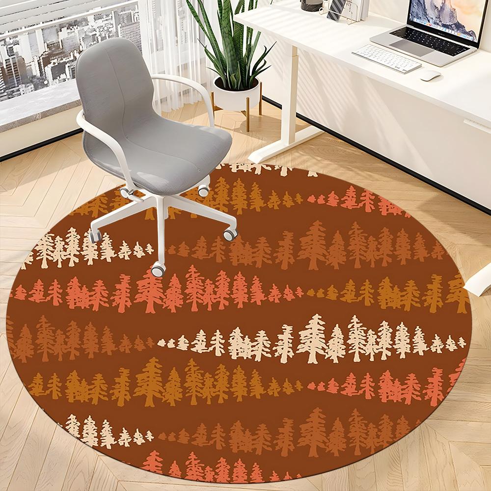 1pc Forest Trees Office Round Area Rug, Indoor Mat Suitable ForOffice, Under Office Chairs Bedroom Living Room Home Decor, D110