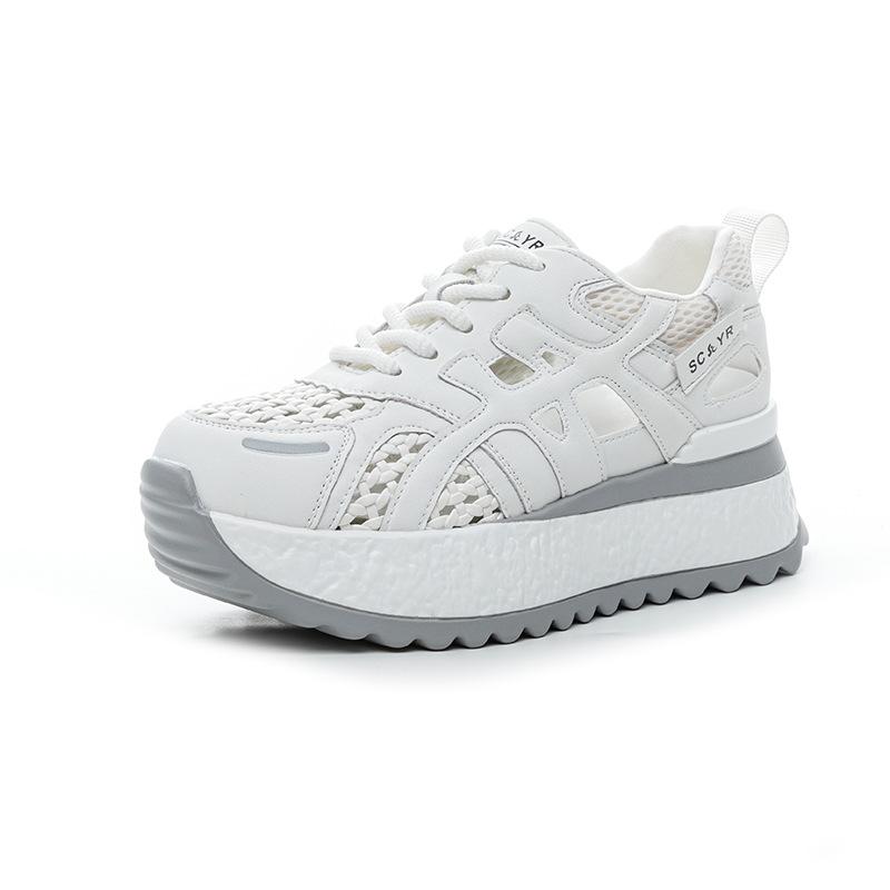 Thick-soled height-increasing small Forrest Gump shoes women's summer new casual fashion versatile lightweight woven through-mesh women's shoes
