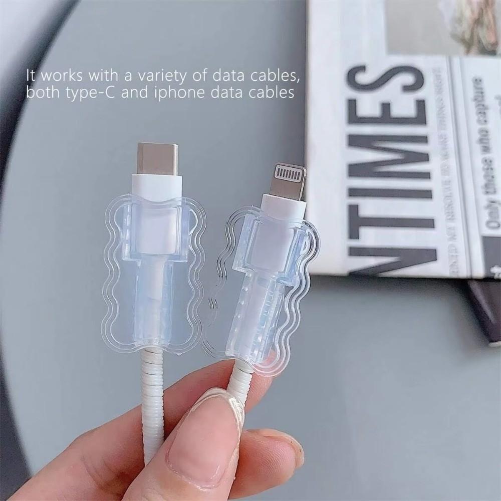 5Pcs Transparent Data Cable Protector Double Layered Waves Data Cable Sleeves New Cord Saver