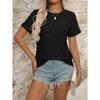 Summer Round Neck Short Sleeved Imitation Embroidery Flower Jacquard Top T-shirt for Women Shirt