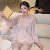Spring Sweet Princess Lace Ice Silk Pajamas: Women's Loose Korean Court Style, Long Sleeve Pullover Top and Pants Set