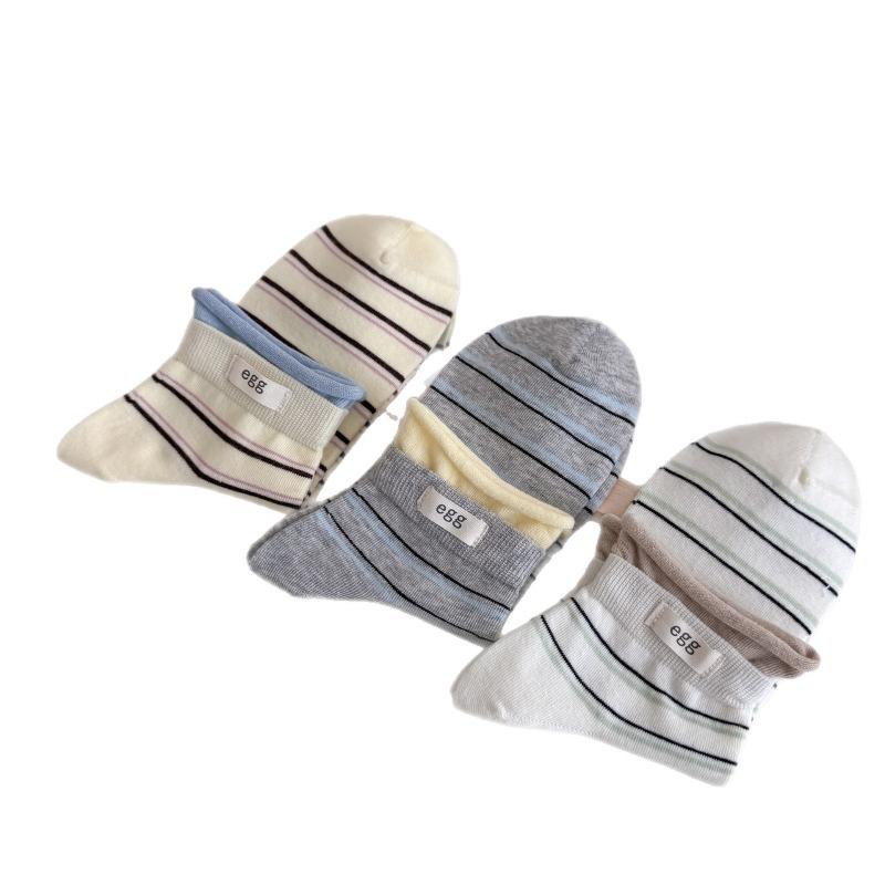 Sock Children's Short Socks, Summer and Spring Rolled-edge Striped Thin Summer Girls' Versatile Short Tube Socks