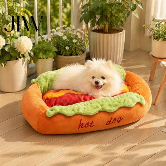 Kleintierbett für Geburtstagsgeschenk Hot Dog Bett, Niedliches Gemütliches Kuschel-Bett mit Abnehmbarem Waschbarem Polster, Lustige Langlebige Haustiermöbel Zuhause Brötchen Plüsch Hunde Katzen