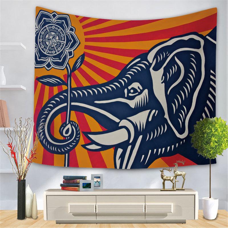 Nordic INS Elephant Background Fabric Cross Border Decoration Wall Carpet Home Decoration Wall Carpet Colorful Elephant Background Hanging Fabric