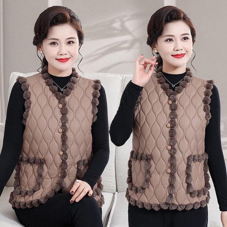 Women's Warm Cotton Vest Spring Autumn Winter Thickened Fleece Lining Warm Vest Age-reducing Sleeveless Mother Vest