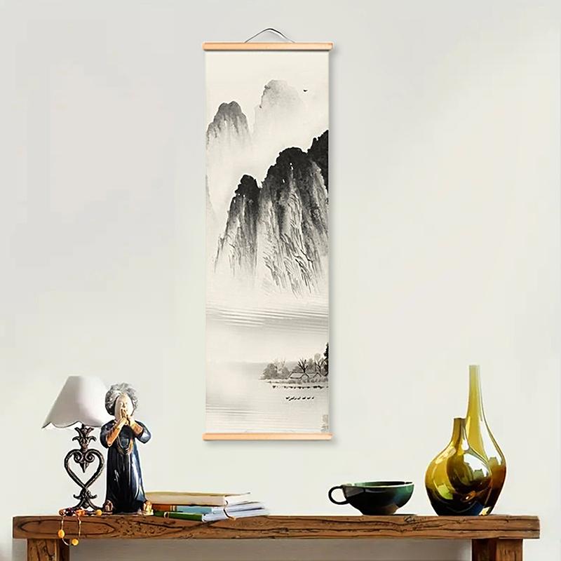 1PC/4PC Painting Chinese Style Ink Painting Alpine Canvas Decorative Solid Wood Scroll Paintings