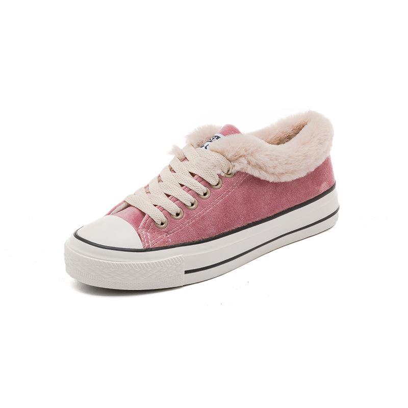 Women Winter Shoes Plush Canvas Shoes Sweet Female Solid Lacing Cotton Padded Shoes Snow Boots