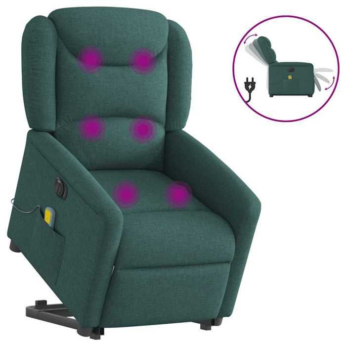VidaXL Electric Massage Recliner Dark Green Fabric 3303230