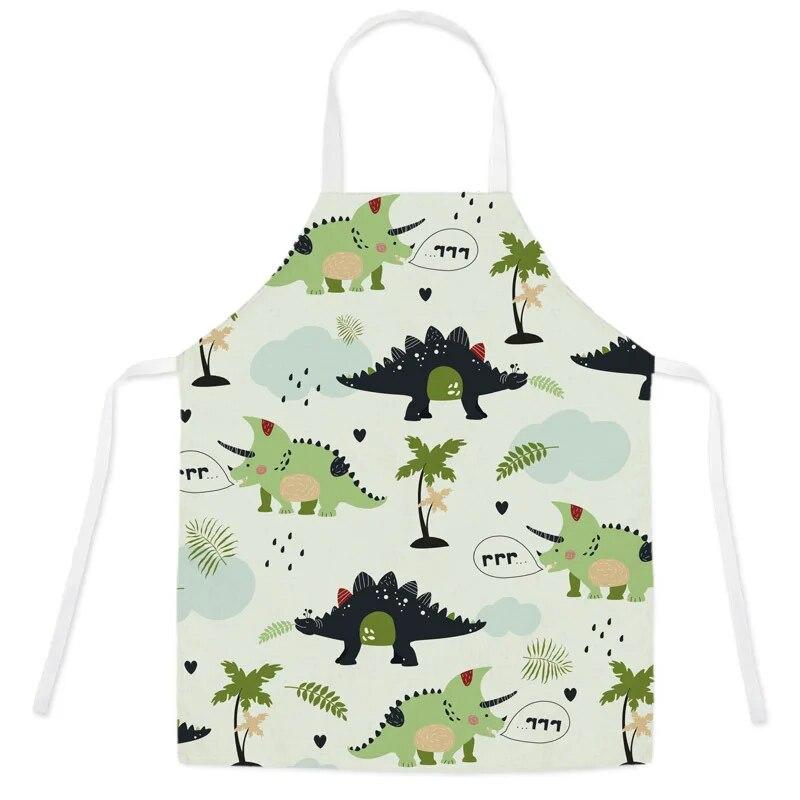 Cute Cartoon Dinosaur Apron Children's Kitchen Cooking Linen Apron Adult Children Bib Apron Cleaning Apron 47X38CM 68X55CM