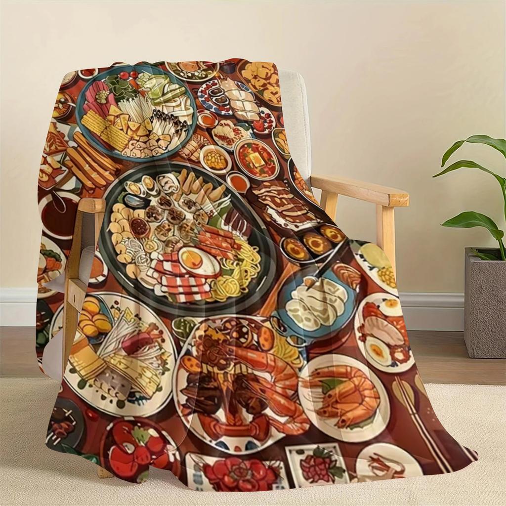 1pc Thanksgiving Food Pattern Flannel Small Throw Blanket, Soft and Warm Blanket, Suitable for Sofa Blanket, Home Leisure Blanket, Air Conditioning Bl
