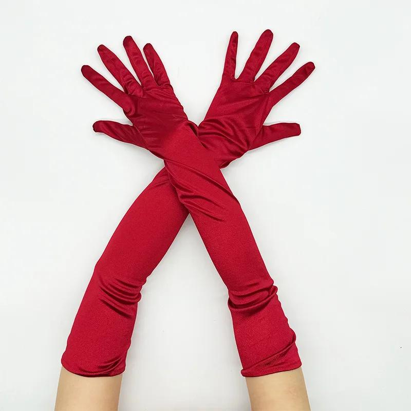 12 colors Women's Evening Party Formal Gloves Solid Color Satin Long Finger Mittens forEvents Activities Red White Rose Color