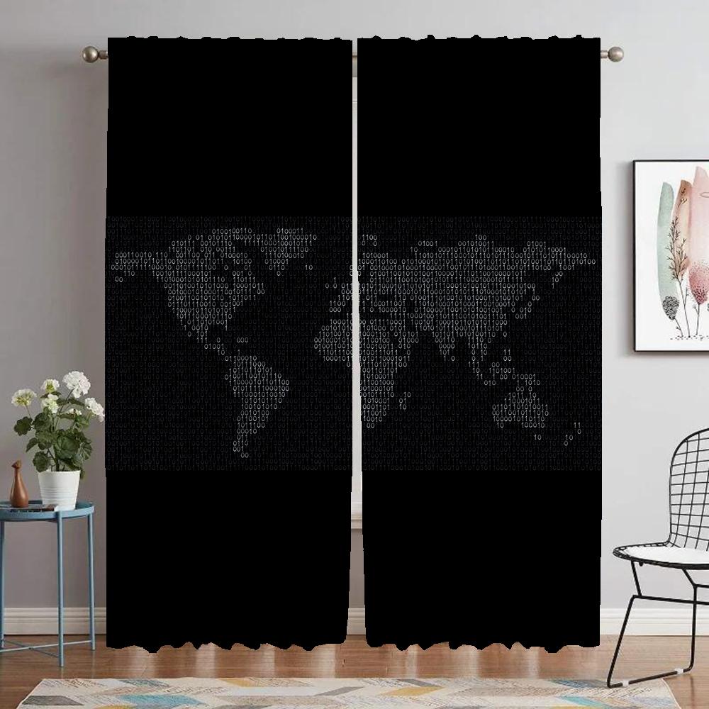 World Map Curtains for Living Room Curtain for Room 2 Panel Home Interior Curtains Partition Halloween Decoration Shades Kitchen