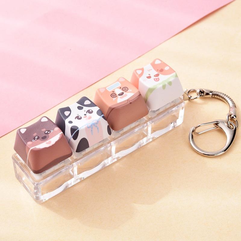 Portable Cute Animal Glowing Fidget Keyring Mechanical Keyboard Pendant Stress Relief Toy for Autism Kids