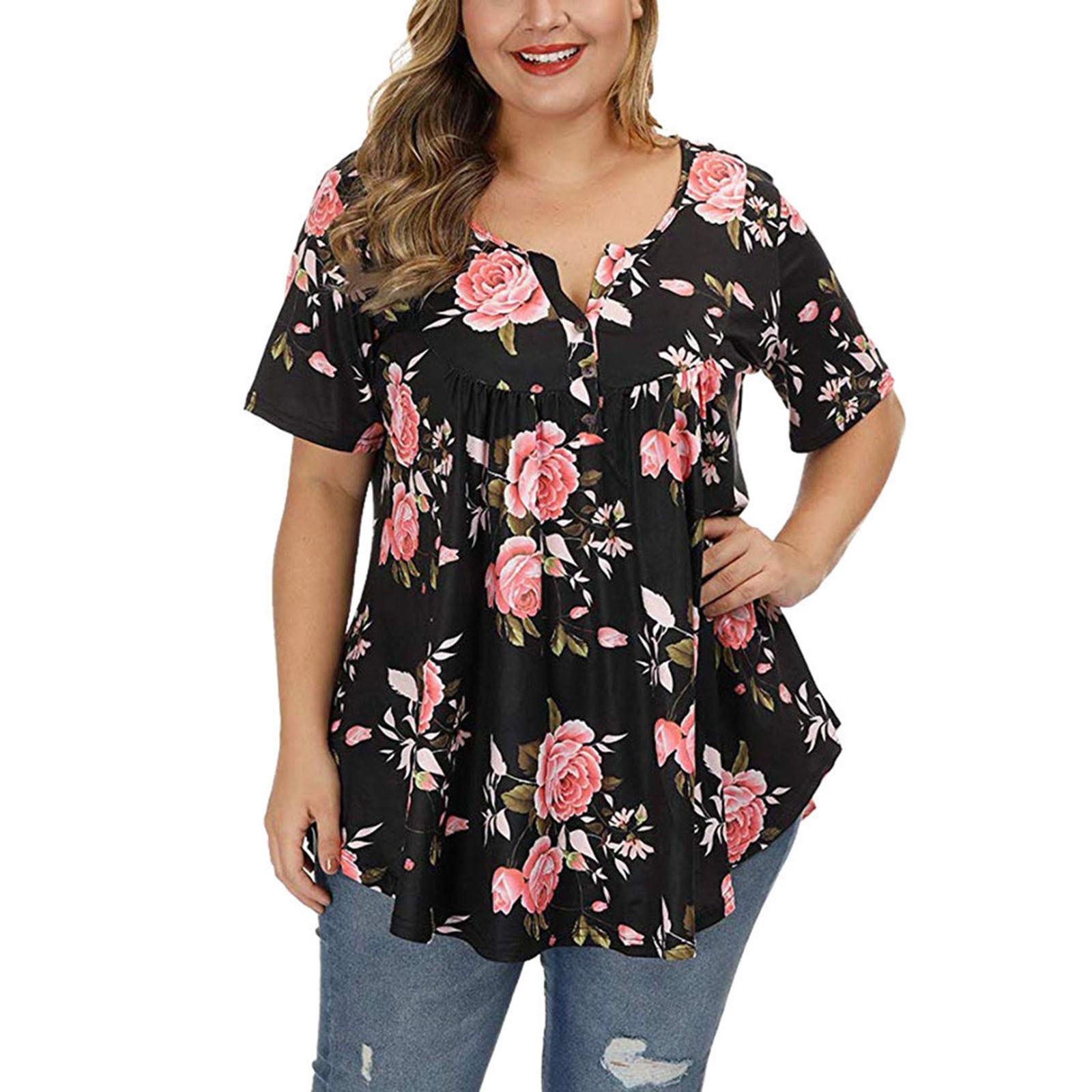 

Women Plus Size Fashion Printing Short Sleeves T-Shirt Blouse Tops XL чёрный