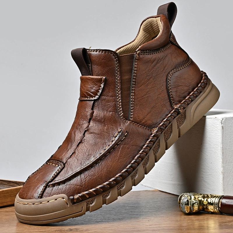Retro Style Outdoor Men's High Top Shoes Leisure Walk Leather Ankle Boots Hot Sale Motorcycle Boots Non-Slip Botas Basic Boots