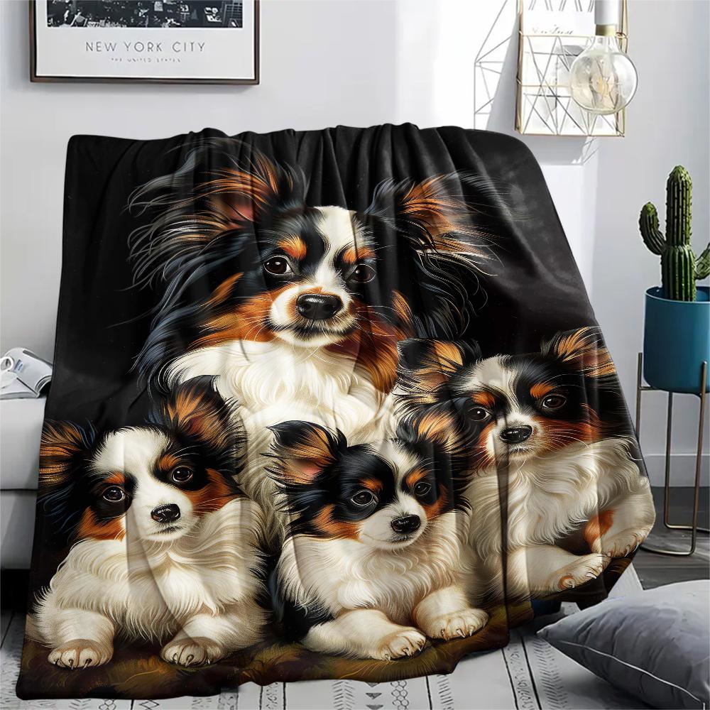 1Pc Cute Puppy Print Flannel Blanket, High quality Comfortable for All Seasons, Home Decor, Warmth and Comfort, Perfect for Christmas Gifts