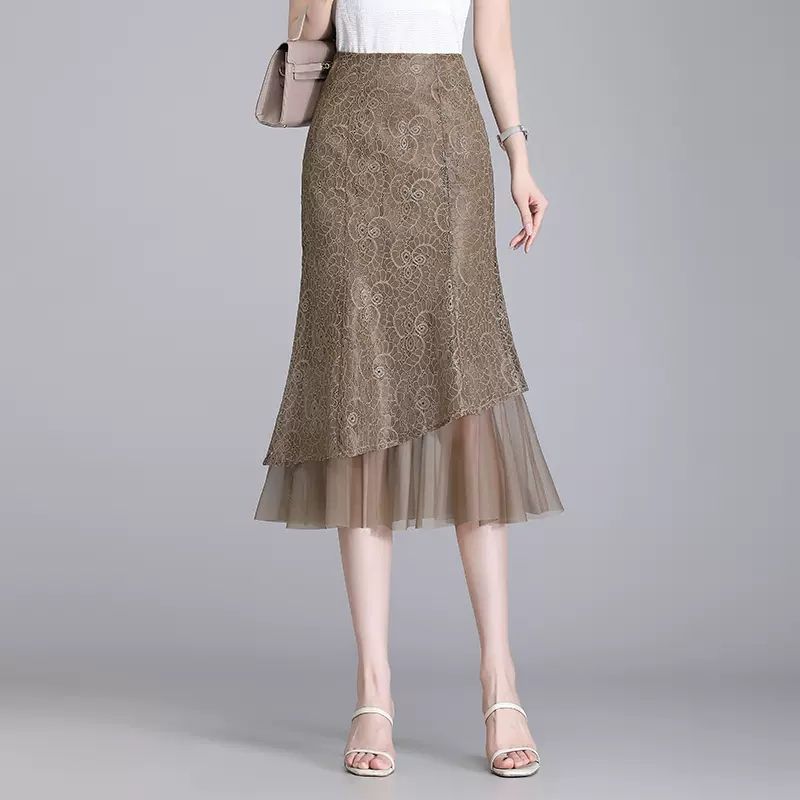Lace Skirt Mesh Skirt Irregular Fishtail Skirt Women's Spring/summer High Waist Hip Hugging Skirt