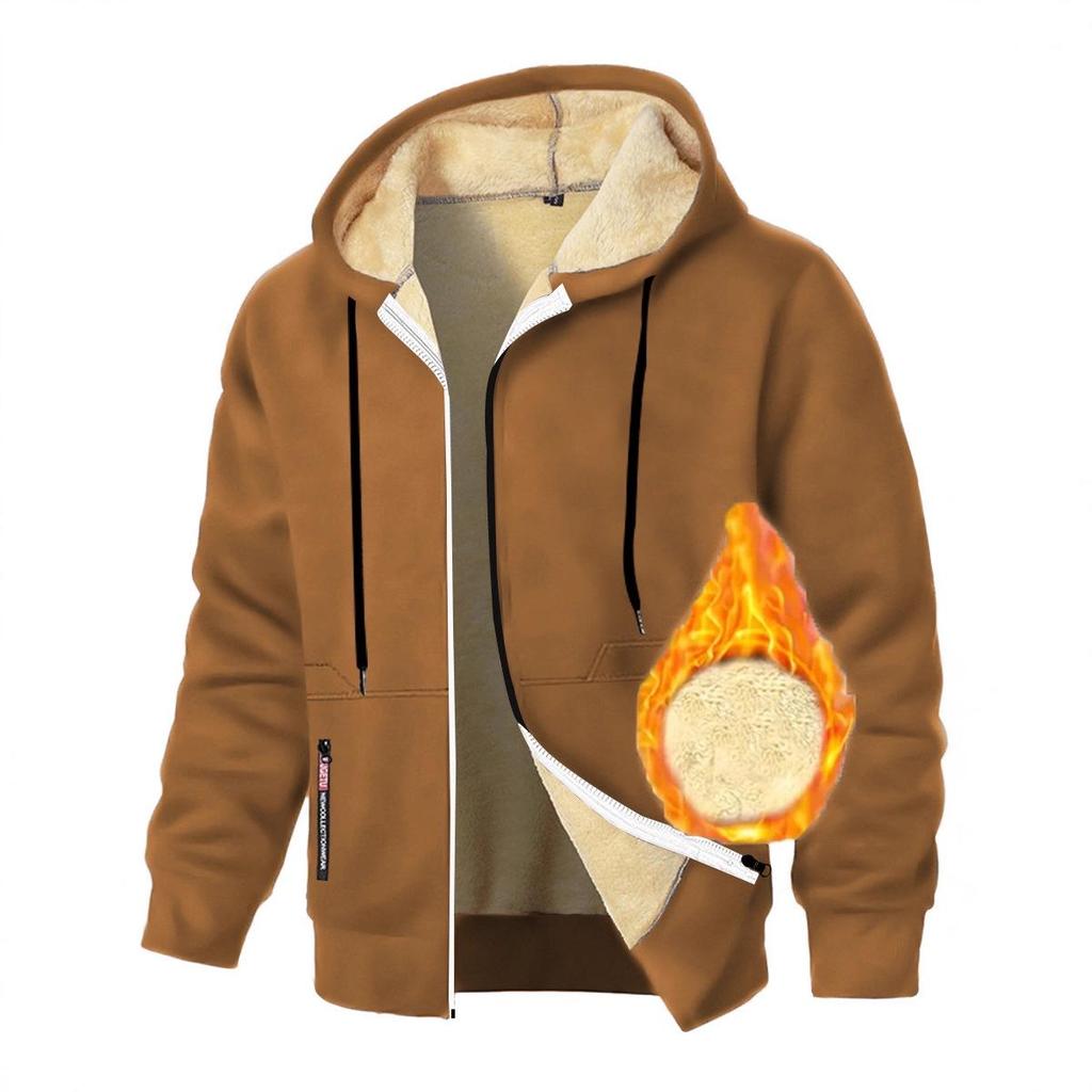 Men's Fleece-Lined Zip-Up Knitted Cardigan - Thickened for Autumn/Winter