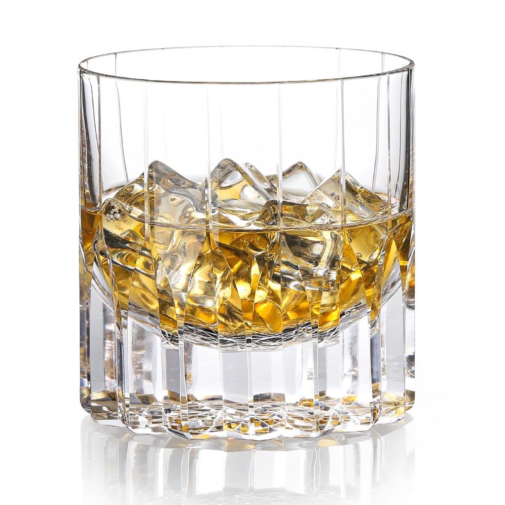 Crystal Rock Glass, Whiskey Glass, Hand-Engraved, 260ml, Thick Base Design, Wooden Box, Gift Set