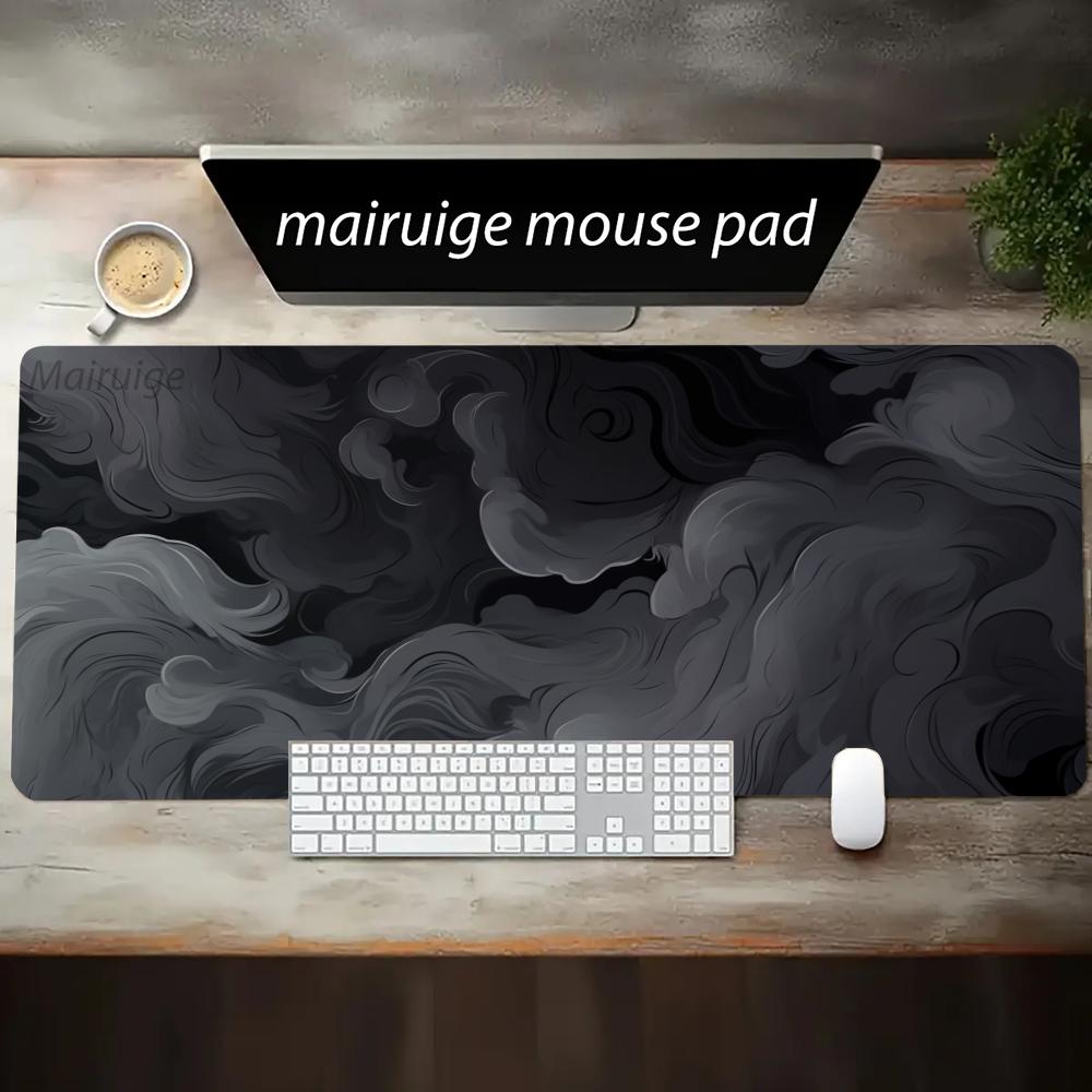 Gray Smoke Art Mouse Pad Large Computer Office Game Table Mat XXL Rubber Non-slip Stitched Edge Keyboard Mats Washable Desk Pads