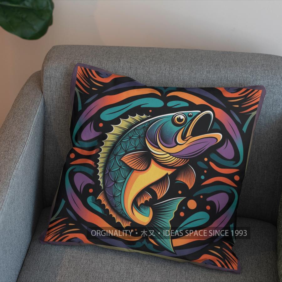 2D Buntes Fischmuster Dekorative Kissenhülle Muster Kissenbezug Geeignet für Sofa Schlafzimmer Auto Kissenbezug