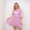 Women's Crew Neck Half Sleeve Mini Dress Loose Fit Sparkly Sequin Layered Party Short Dress