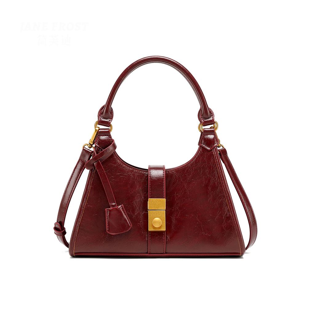 Premium Sense Premium Sense Retro Oil Wax Leather Bride Wedding Bag Mother Bag Daily Available Portable Armpit Bag