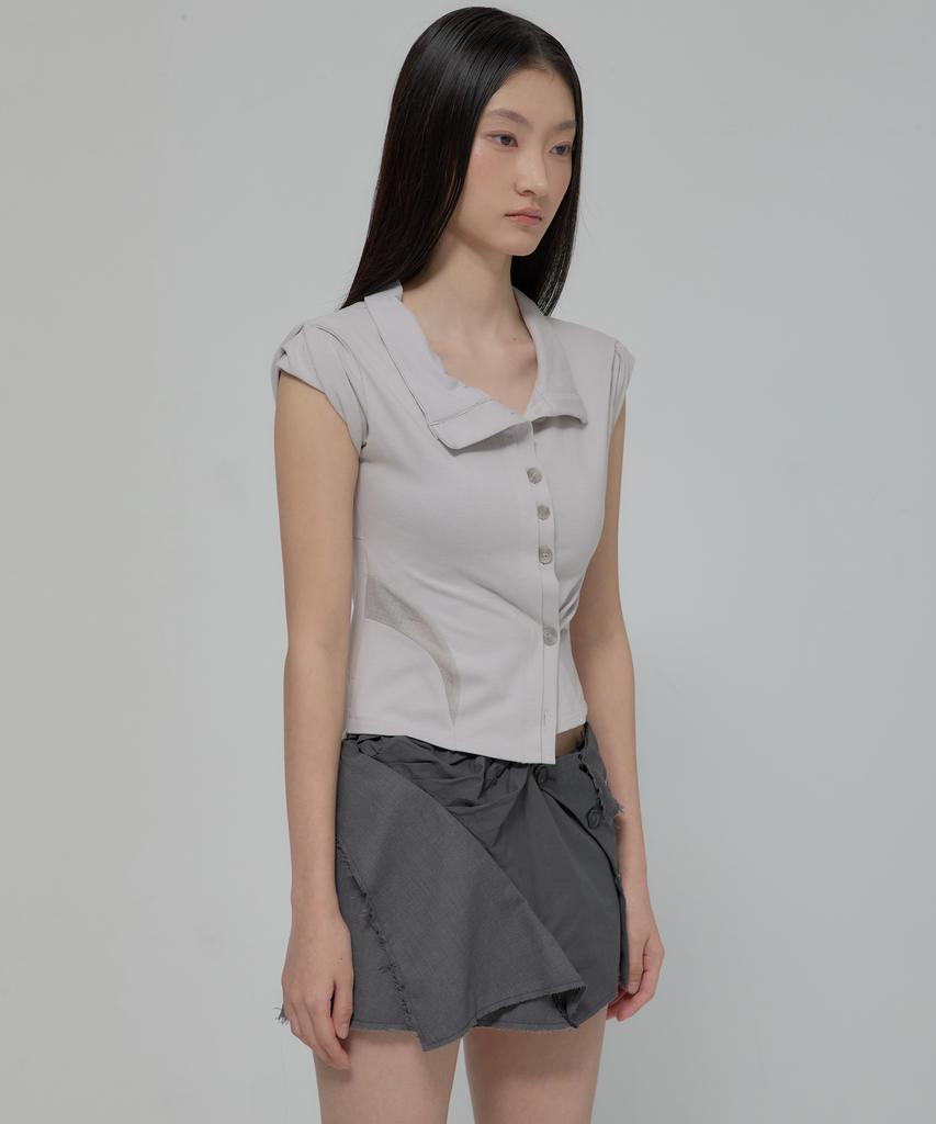 Peulleeoeob Paneled Half Shirts (Fl-123_Gray)