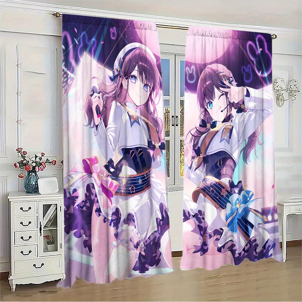 Anime Girl Curtains, Purple Fantasy Print Blackout Drapes, Kawaii Room Decor for Bedroom Living Room Window Treatment