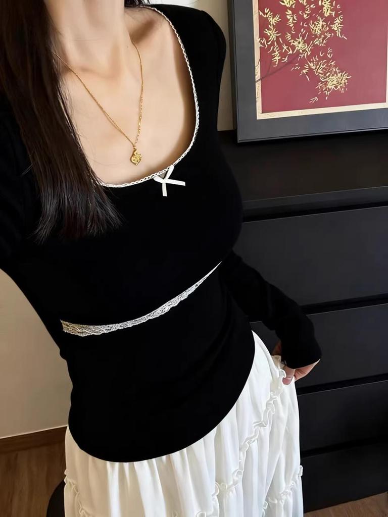2025 Korean Style V-Neck Solid Color Slim Fit Women's Warm Long Sleeve Base Layer Top