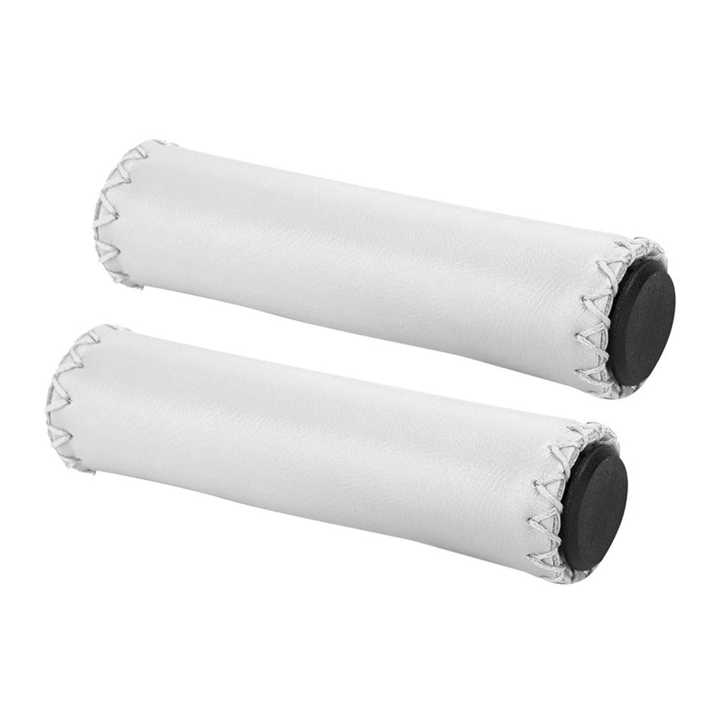 1 Pair Hand stitched PU Bike Bicycle Handlebar Handle Bar Grips with Plug(White)