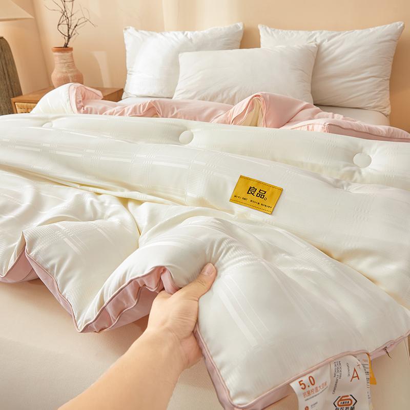 

High Quality Autumn Winter Double Bed Duvet Insert Queen Size Thick Warm Quilted Comforter Soybean Fiber Fluffy Soft Quilt Core 1.5x2.0m 2.0kg розовый