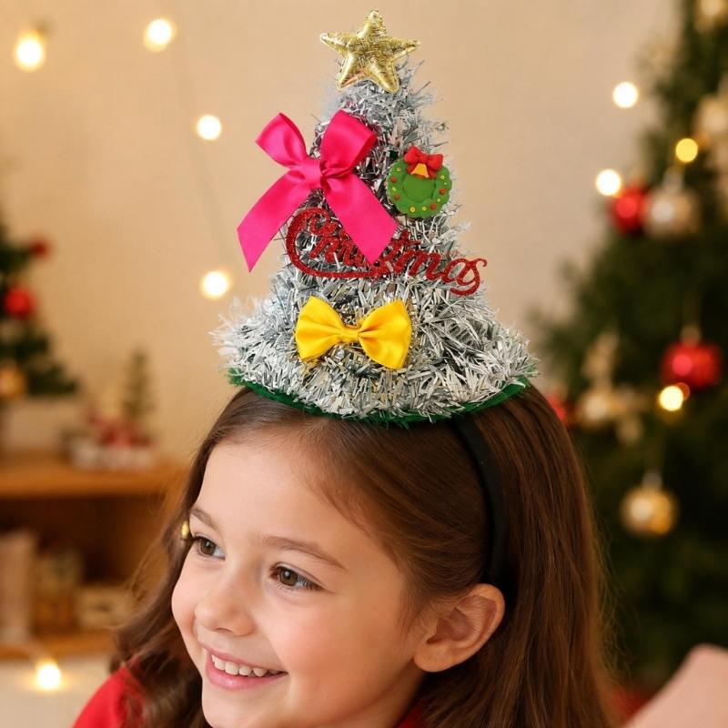Christmas Photo Hair Accessory Tree Party Wear with Star Ribbon Letter Detail for Adults Kids Holiday Gatherings