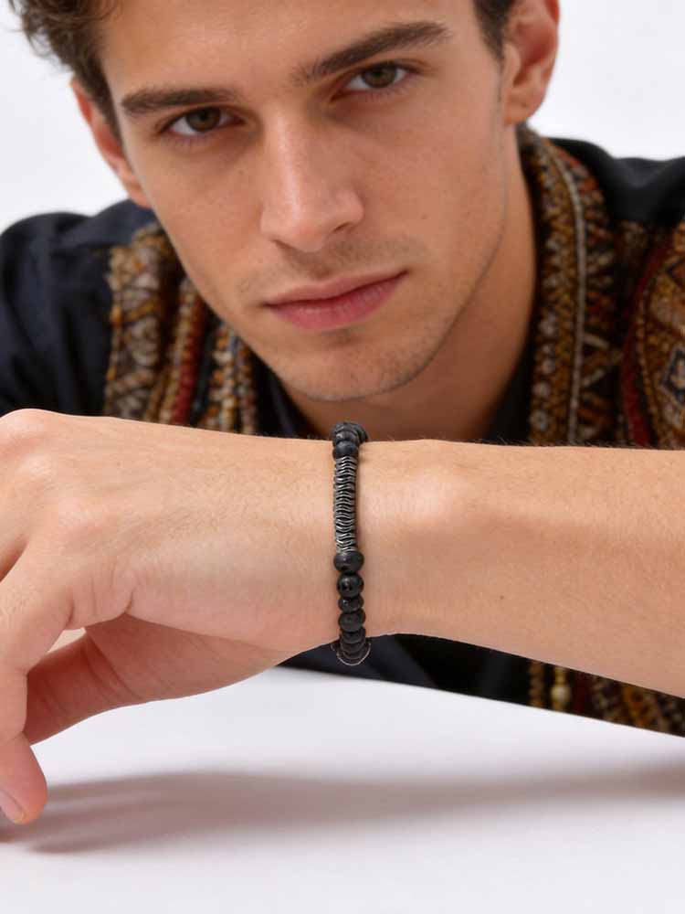 4mm Bead Bracelet for Men Boys,Irregular Hematite Stone Meditation Yoga Rosary Braclet,Ethnic Bohemian Jewelry Gift