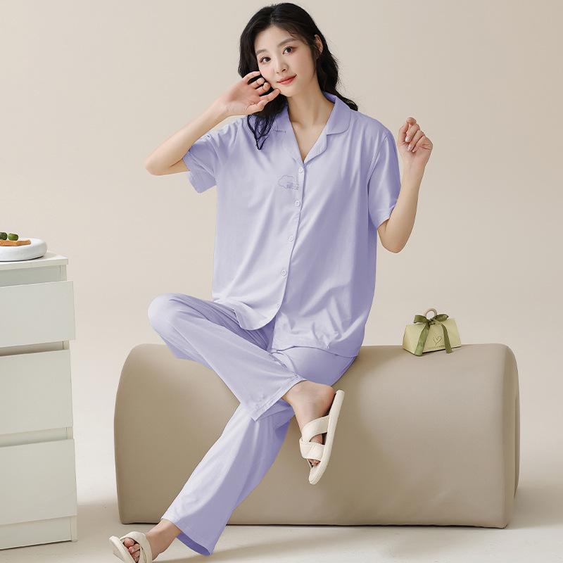 Women's Tencel Cotton Pajama Set: Summer Lyocell Short Sleeve, Long Pants, 3-Piece for Home or Outdoor Wear