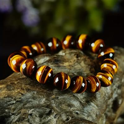 Pulseira grande de olho de tigre 1 peça para homens e mulheres Joias da sorte Pulseira de pedra de olho de tigre para homens e mulheres 12 mm natural feita à mão
