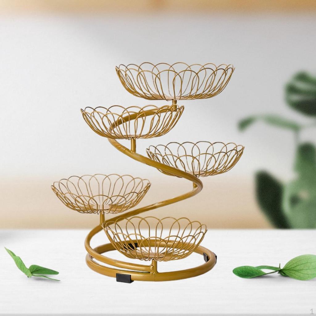 5 Tier Fruit Basket Bowl Fruits Stand Holder Organizer Storage Baskets Metal Wire