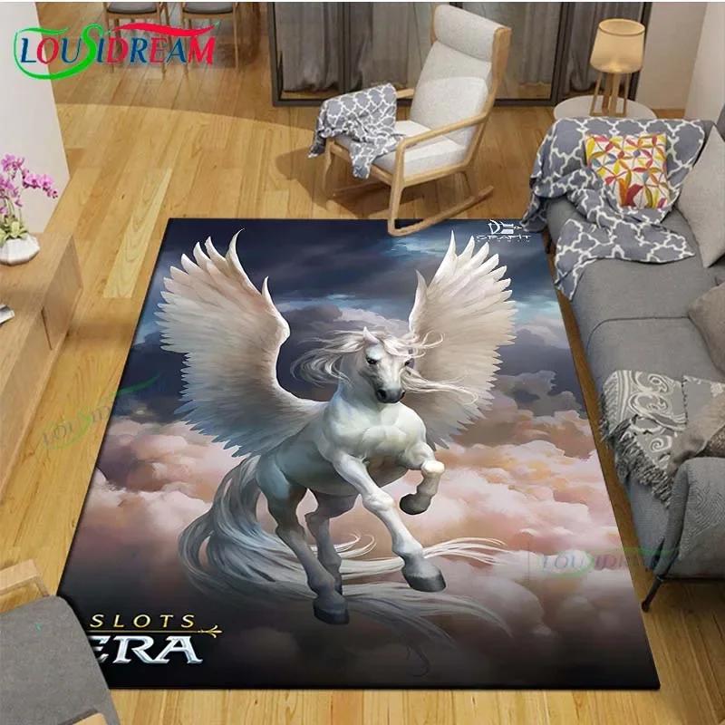 3D Realistic Horse Print Area Rug – Non-Slip Large Carpet for Living Room or Kids Bedroom – Artistic Home Decor Floor Mat