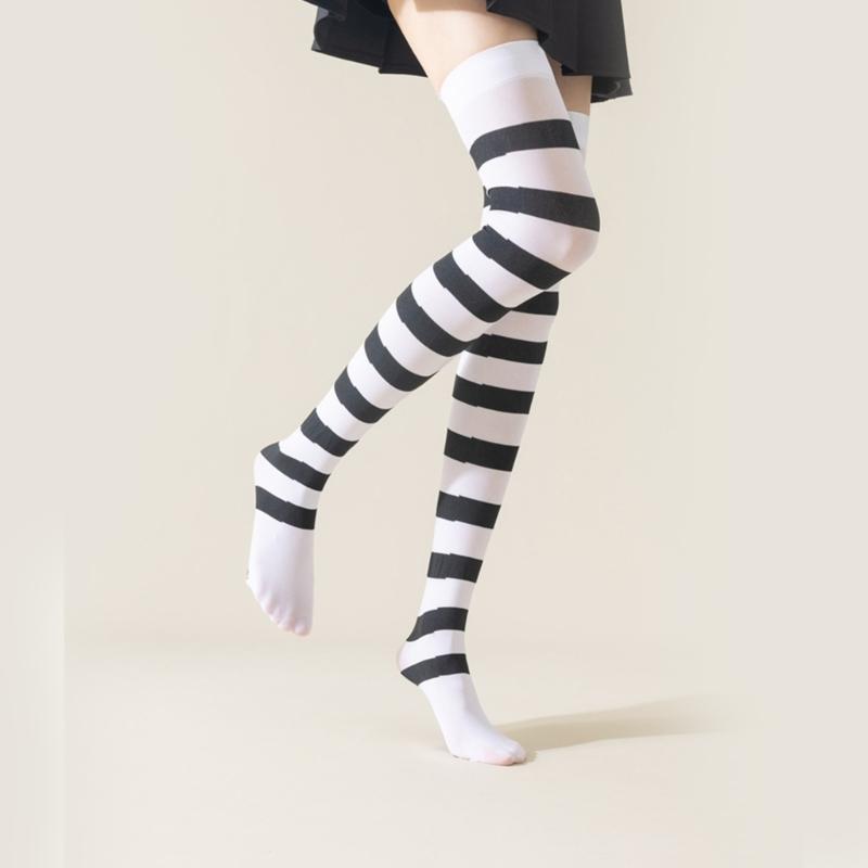 Over Knee Silk Long Socks with Cute Cats Claw Pattern for Daily Wear or Cosplay Striped Thigh High Stockings for Women