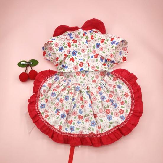 Yousheng 1 Set Cat Princess Skirt Lace Stitching Bowknot Floral Print Two-legged Pet Dog Cat Lolita Skirt with Cherry Hair Clip Pet Supplies