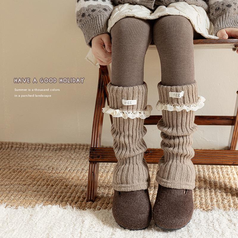 Girls' Korean Style Lace Trim Fold-over Slouch Socks - Thick Autumn/Winter Warm Calf Leg Warmers