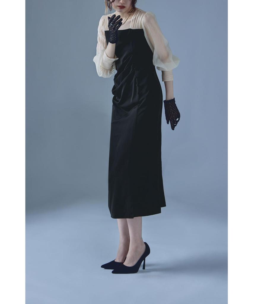 Draped Long Occasion Black x Size M [etoll] I-Line Dress, Sleeve, Dress, Beige,