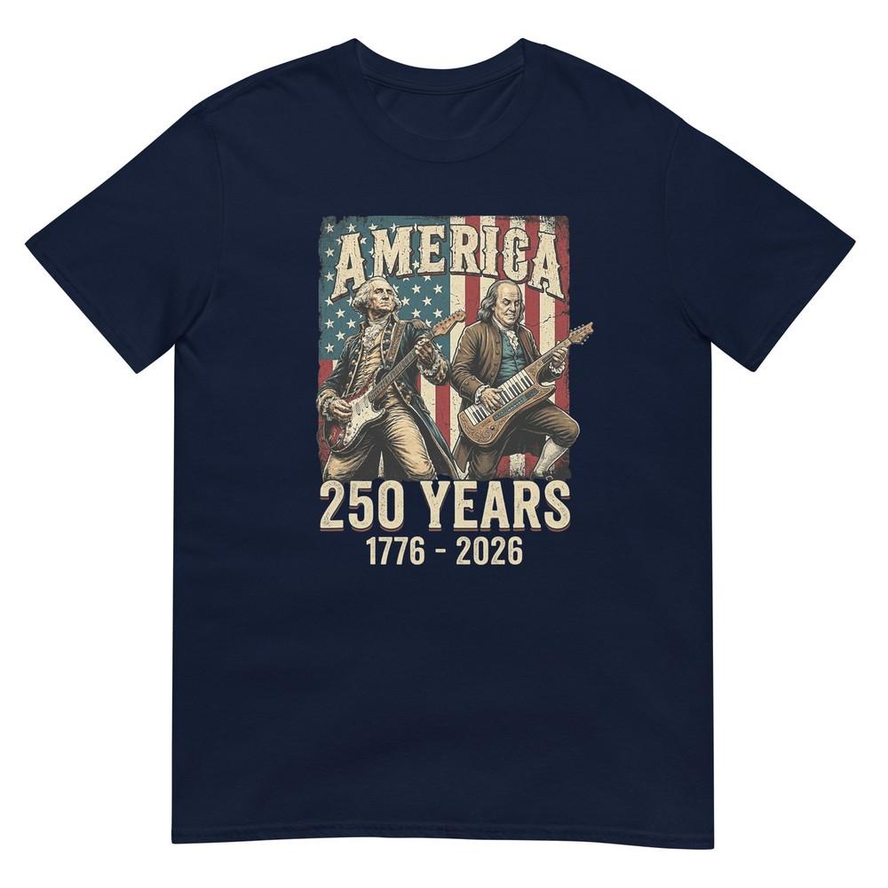 George Washington Benjamin Franklin Guitar 250 Years America Tshirt S