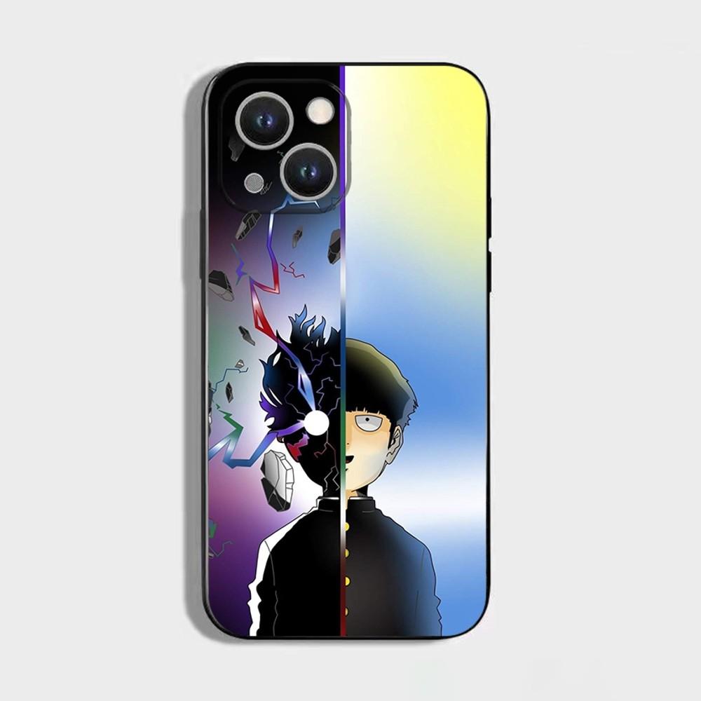 Mob Psycho 100 Cartoon Phone Case For iPhone 16,15,14,13,12,11 Plus,Pro Max,XS,X,XR,SE,Mini,8,7,Soft Silicone Black Cover