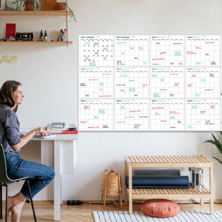 Reusable Erasable Full Year to View Calendar Planner Undated Wall Mounted Calendar Yearly Planner Home Wall Organiser