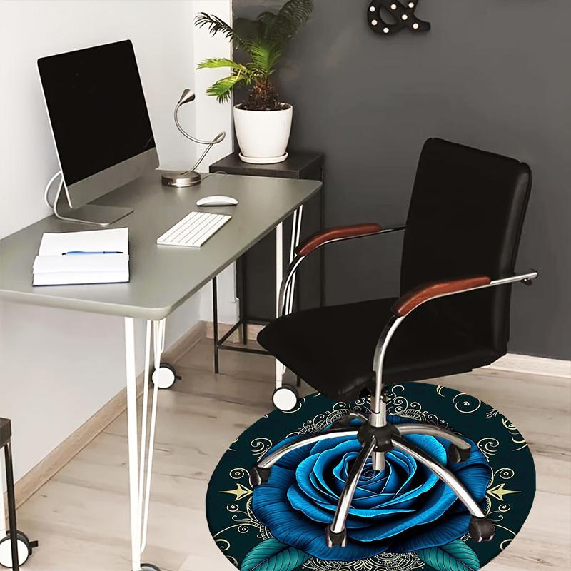1pc Office Carpet Chair Mats Blue Rose with Intricate Gold Patterns Perfect for Decorating Office Chairs, Living Rooms, Or Bedrooms