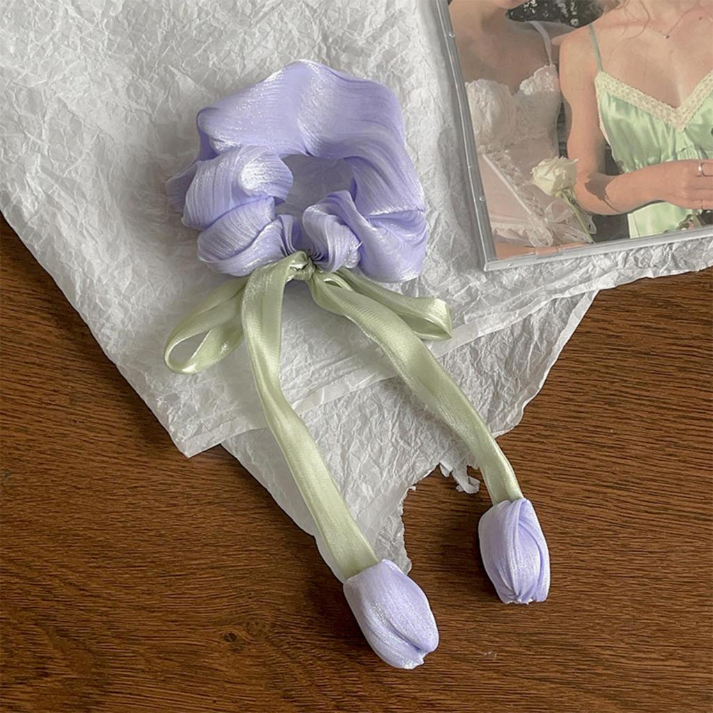Cute Tulip Flower Large Intestine Scrunchie for Girls Sweet Head Ornament Headband Ribbon Hair Tie Fashion Hair Accessories