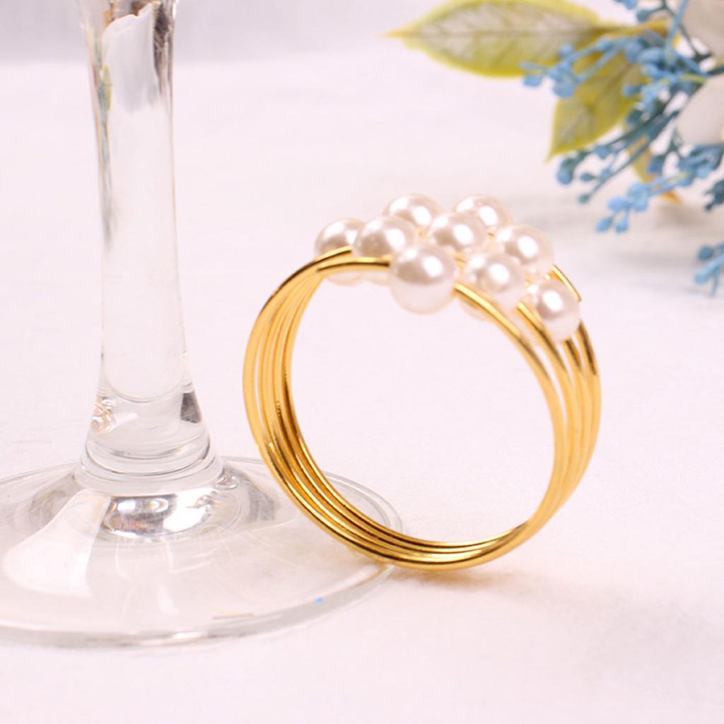 12pcs Gold Pearl Napkin Rings Romantic Table Decor Reusable for Weddings Banquets Holiday Dinners Gift Giving Inner Diameter 3.8cm