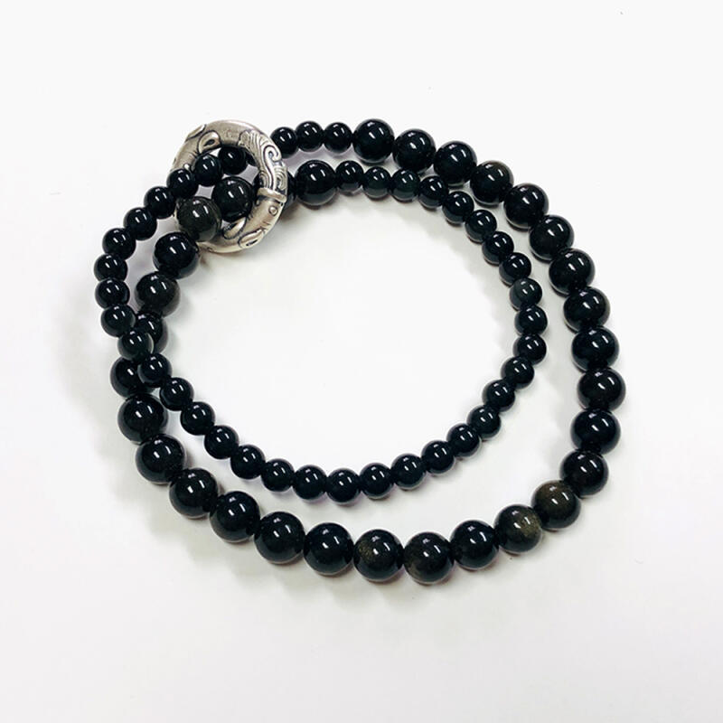 H1 Silver Ring Obsidian Double Bracelet
